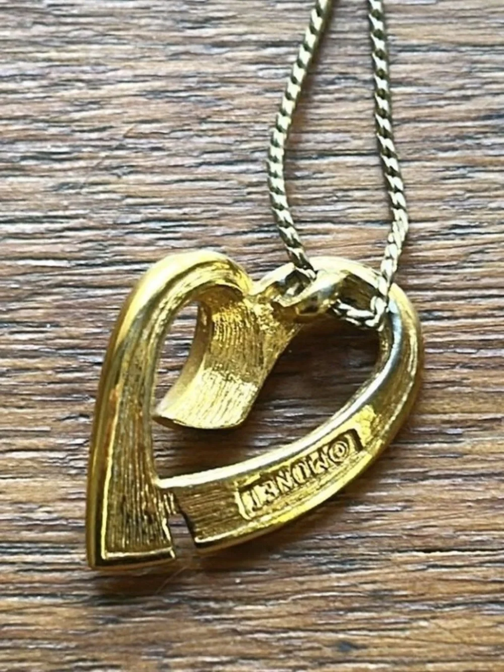Sliding Open Heart Pendant Necklace Yellow Enamel Gold Tone Vintage 1968 MONET